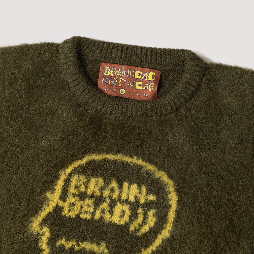 Uni Logo Head Knit Sweater - Olive | Brain Dead | Peggs & Son.