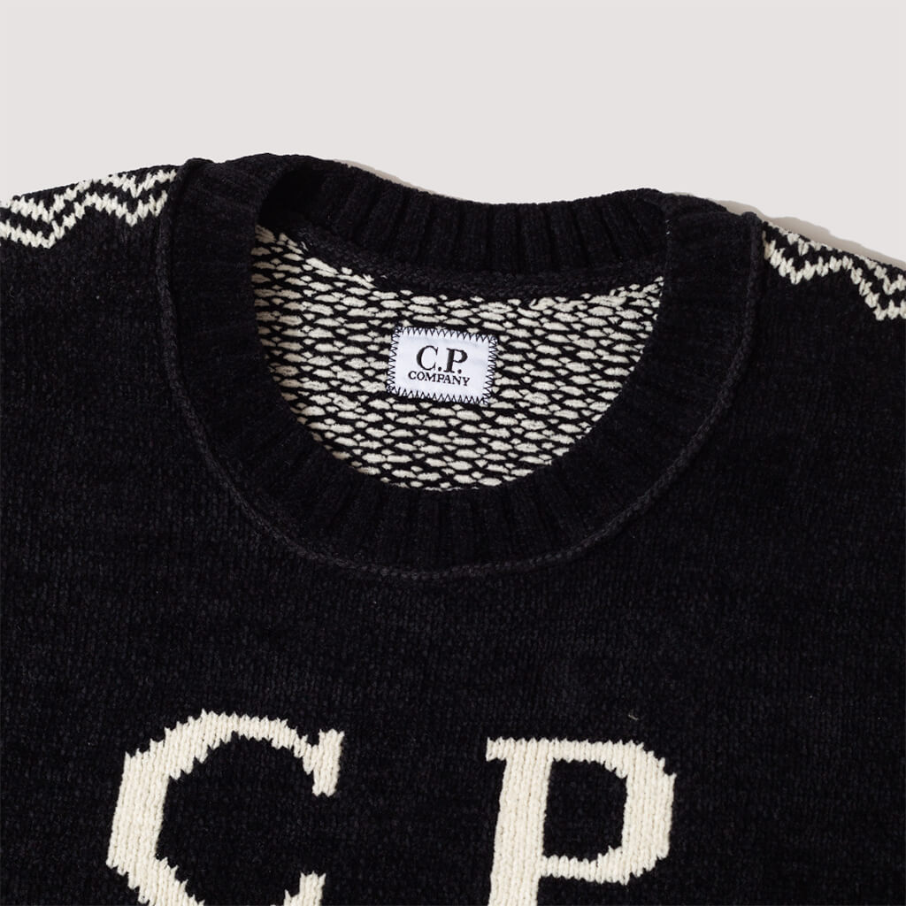 Jacquard Logo Knit - Black | C.P. Company | Peggs & Son.