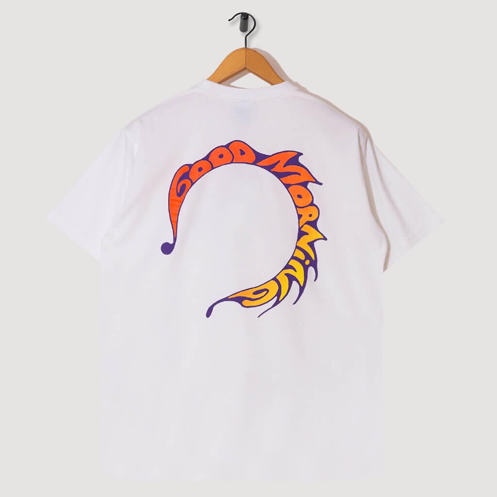 E Ruscha V Swirl Tee - White | Good Morning Tapes | Peggs & Son.