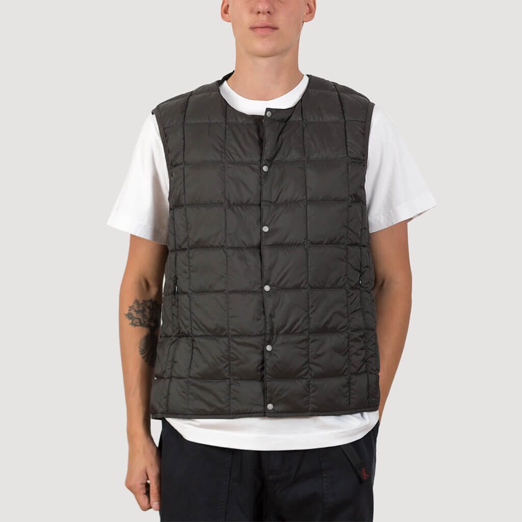 Crew-Neck Button Down Vest - Dark Charcoal