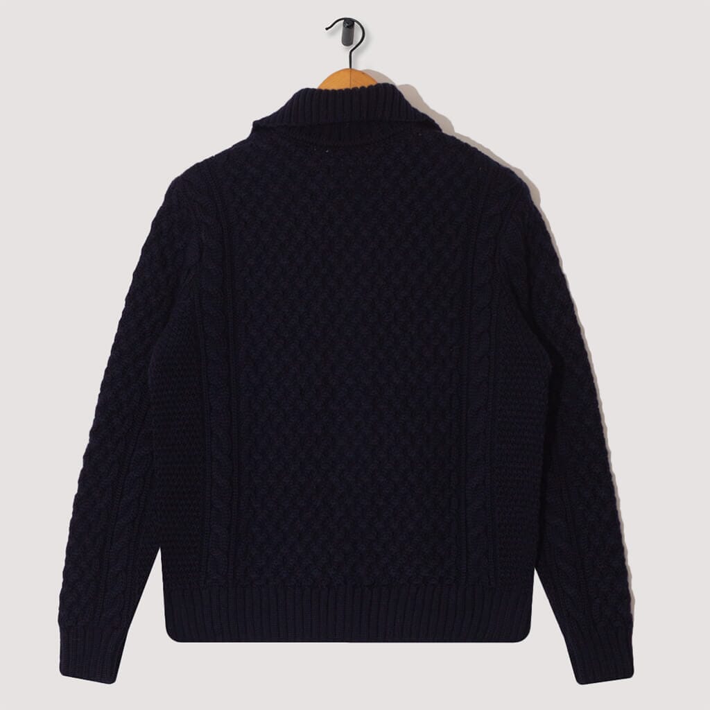 Cable Knit Jacket - Navy | Sunspel | Peggs & Son.