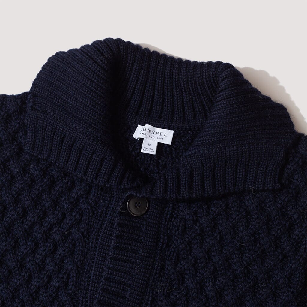 Cable Knit Jacket - Navy | Sunspel | Peggs & Son.